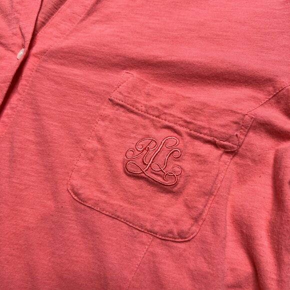 Lauren Ralph Lauren Womens Cotton Knit Sleep Shirt Large Coral Roll Tab Sleeve - Picture 2 of 8